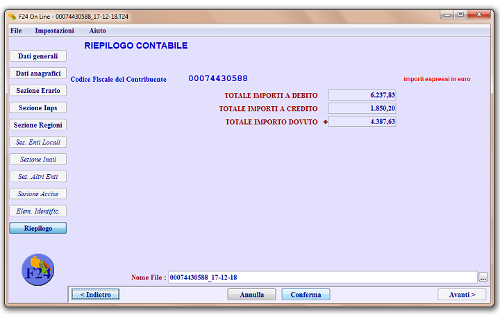 Crea il file telematico con F24 On Line
